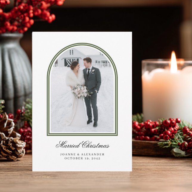 Modern Arch Christmas Newlyweds Winter Wedding Holiday Card (Creator Uploaded)