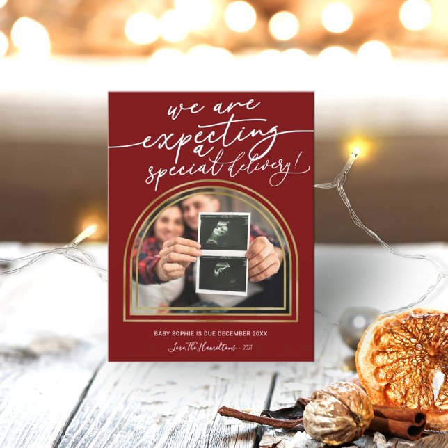 Modern Arch Christmas Pregnancy Announcement  (Creator Uploaded)