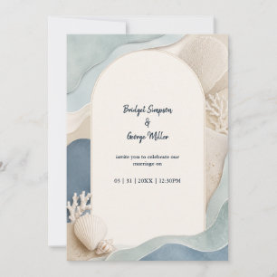 Modern Arch Coastal abstract Wedding Waves Invitation