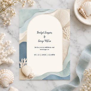 Modern Arch Coastal abstract Wedding Waves Invitation
