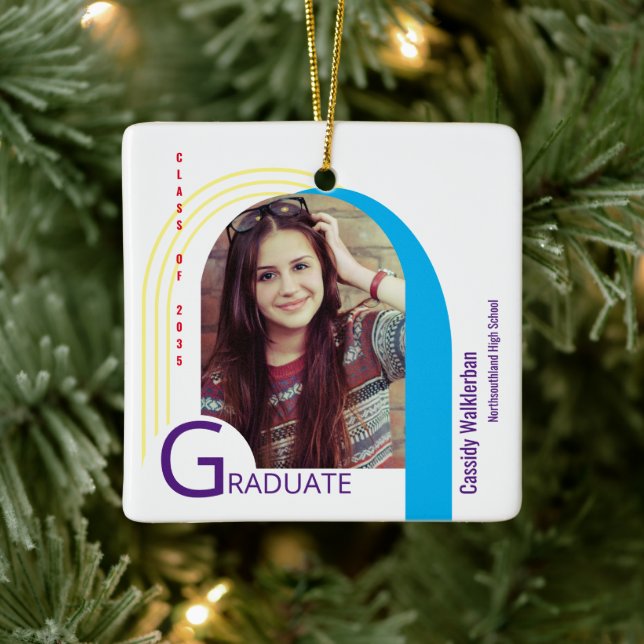 Modern Arch Colourful Photo Graduation Ceramic Ornament (Tree)