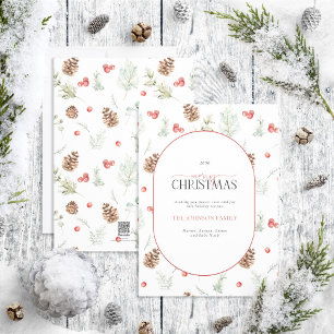 Modern Arch Cotton Winter Greenery Merry Christmas Holiday Card