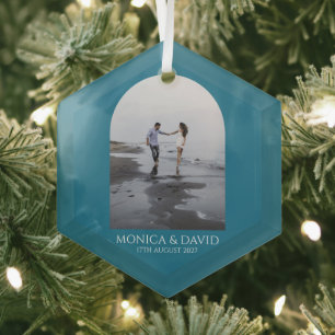 Modern Arch Couple Photo Minimalist Glass Tree Decoration