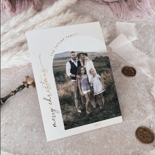 Modern Arch   Cream Foil Christmas Photo Foil Holiday Card