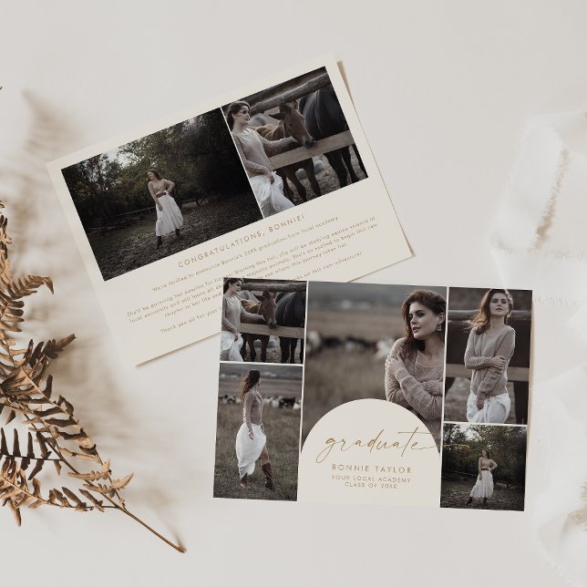 Modern Arch Cream Graduate Multi Photo Graduation Announcement (Creator Uploaded)