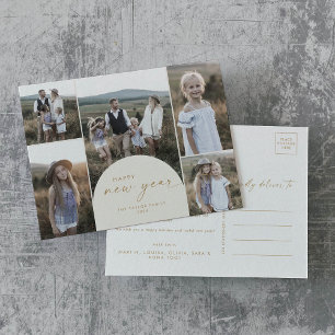 Modern Arch   Cream Multi Photo Family New Year Holiday Postcard