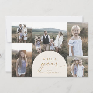 Modern Arch Cream Multi Photo Family What A Year Holiday Card