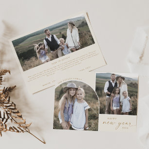 Modern Arch   Cream New Year 3 Family Photos News Holiday Card