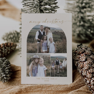 Modern Arch   Cream Photo Collage Christmas Holiday Card