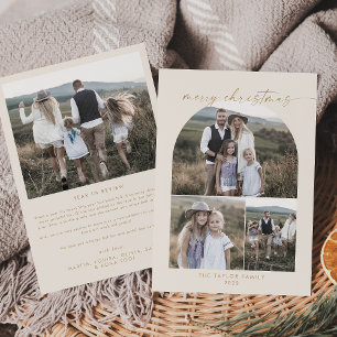 Modern Arch   Cream Photo Collage Family Christmas Holiday Card