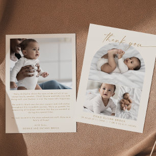 Modern Arch   Cream Photo Collage Thank You Birth Announcement