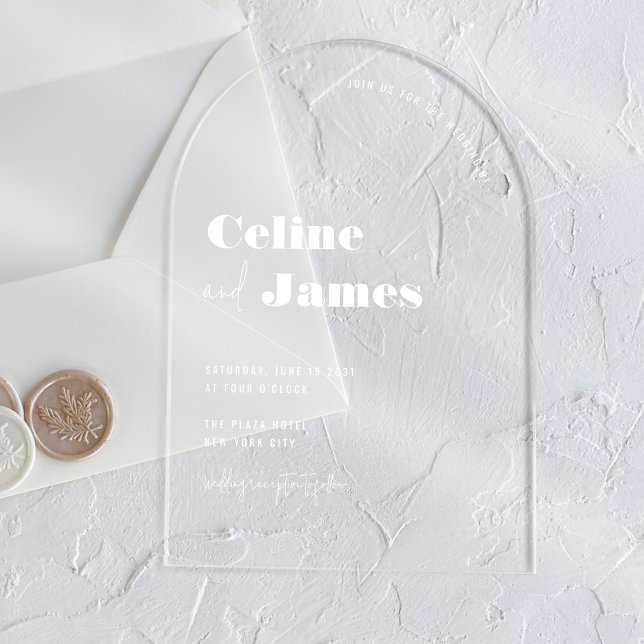 Modern Arch Custom White Overlay Clear Wedding Acrylic Invitations (Creator Uploaded)