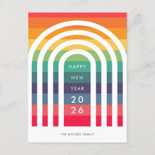 Modern arch design rainbow New Year Holiday Postcard