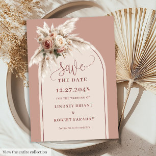 Modern Arch Dusty Pink Floral Save the Date Invite