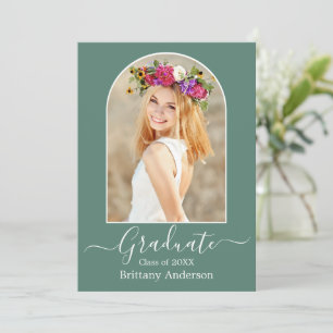 Modern Arch Eucalyptus Green Graduation Announcement