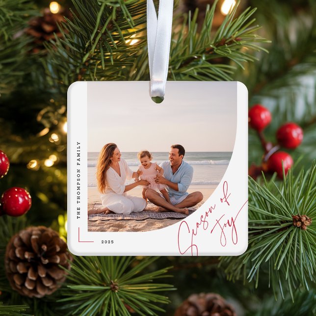 Modern Arch Family Photo Double Sided Christmas Ceramic Ornament (Creator Uploaded)