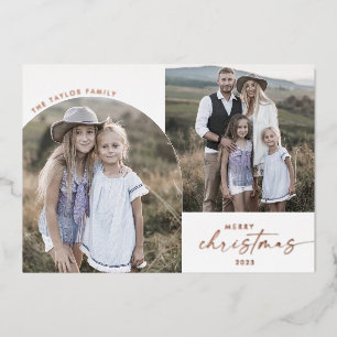 Modern Arch   Foil 3 Family Photos Christmas News Foil Holiday Card