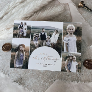 Modern Arch Foil Multi Photo Family News Christmas Foil Holiday Card
