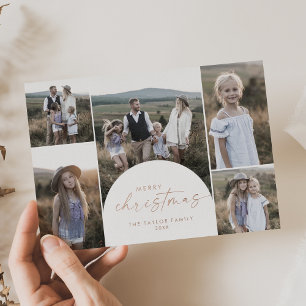 Modern Arch Foil Multi Photo Merry Christmas Foil Holiday Card