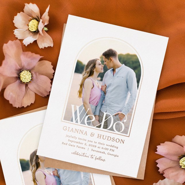 Modern Arch FOIL Simple Wedding Photo Invitation (Can be customized to any color to match your theme.)