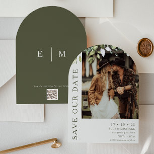 Modern Arch Foliage Wedding Save The Date Card