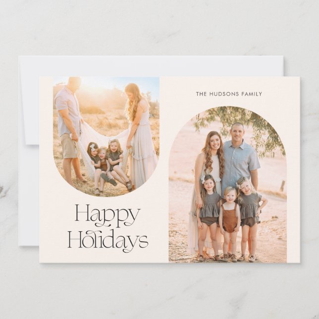 Modern Arch Frame Black Calligraphy Collage Holida Holiday Card (Front)