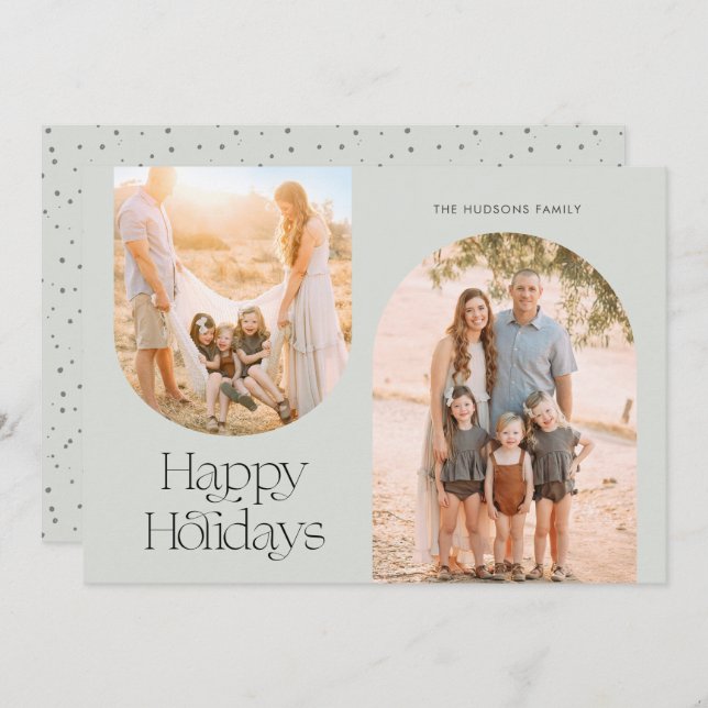 Modern Arch Frame Collage Minimalist Photo Holiday Card (Front/Back)