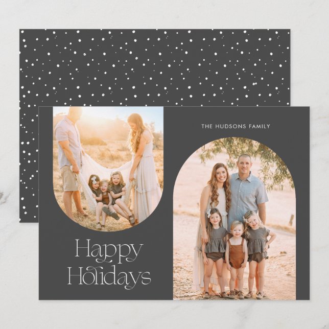 Modern Arch Frame Collage Minimalist Photo Holiday Card (Front/Back)