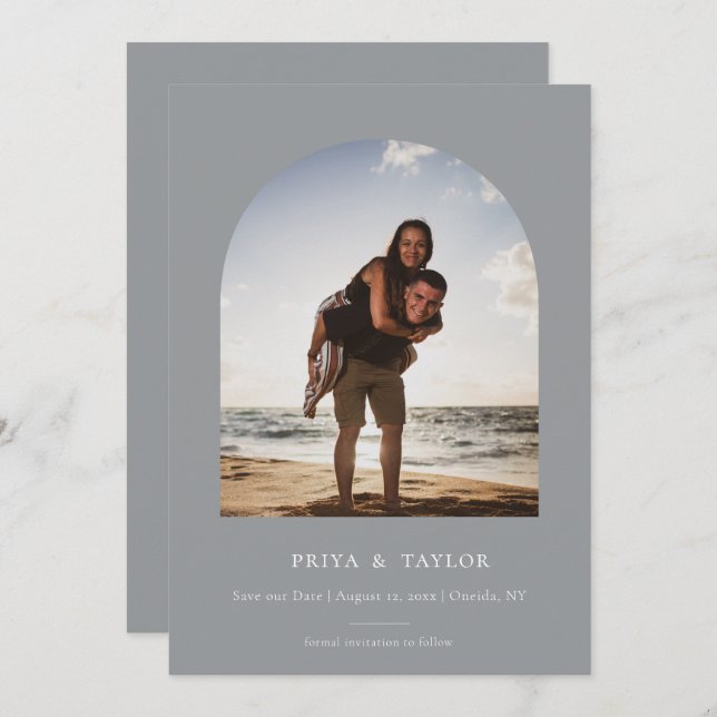 Modern Arch Frame Flat Save The Date Photo Card (Front/Back)