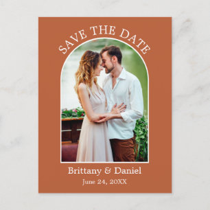 Modern Arch Frame Photo Burnt Orange Save The Date Postcard