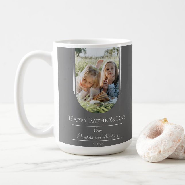 Modern Arch Frame Photo Father's Day | Grey Coffee Mug (With Donut)
