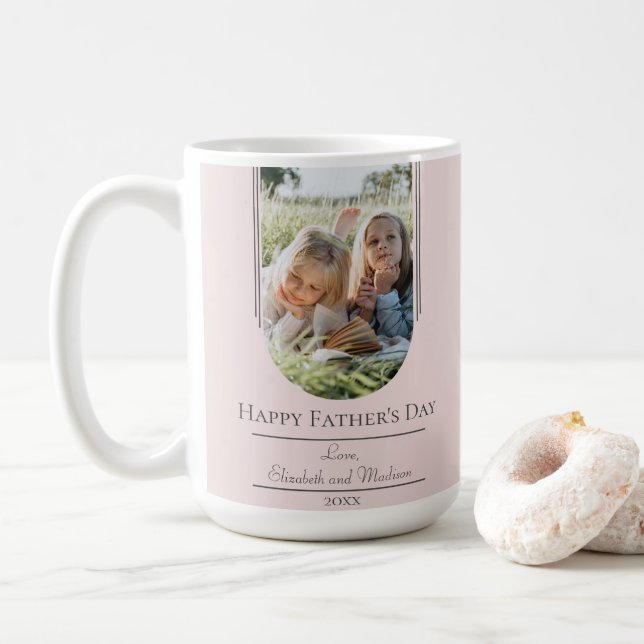 Modern Arch Frame Photo Father's Day | Pink Coffee Mug (With Donut)