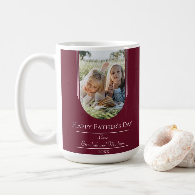 Modern Arch Frame Photo Father's Day | Red Coffee Mug (With Donut)