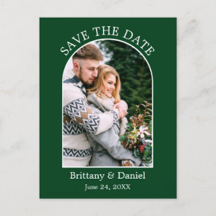 Modern Arch Frame Photo Green Save The Date Postcard