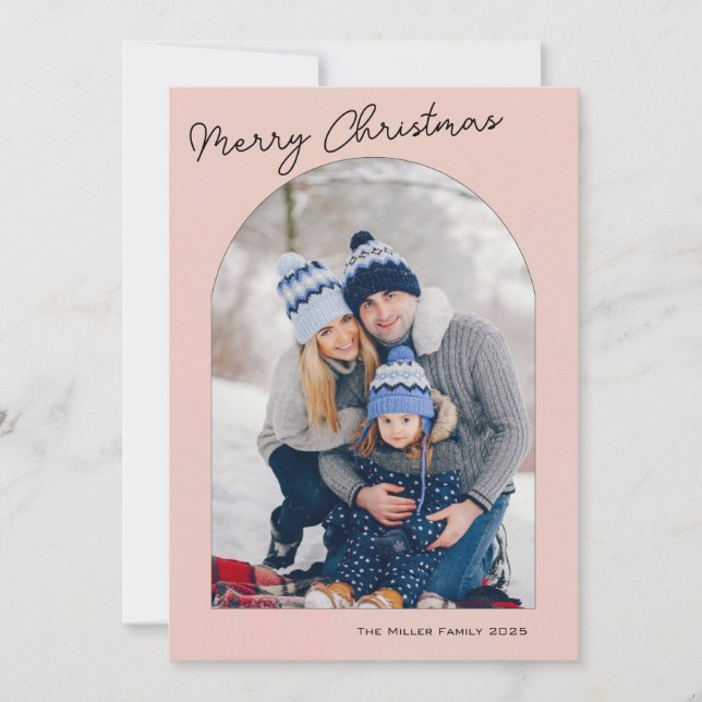 Modern Arch Frame pink Holiday Photo (Front)