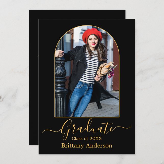 Modern Arch Gold Calligraphy Graduation Party Invitation (Front/Back)