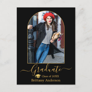 Modern Arch Gold Cap Calligraphy Photo Graduation  Postcard