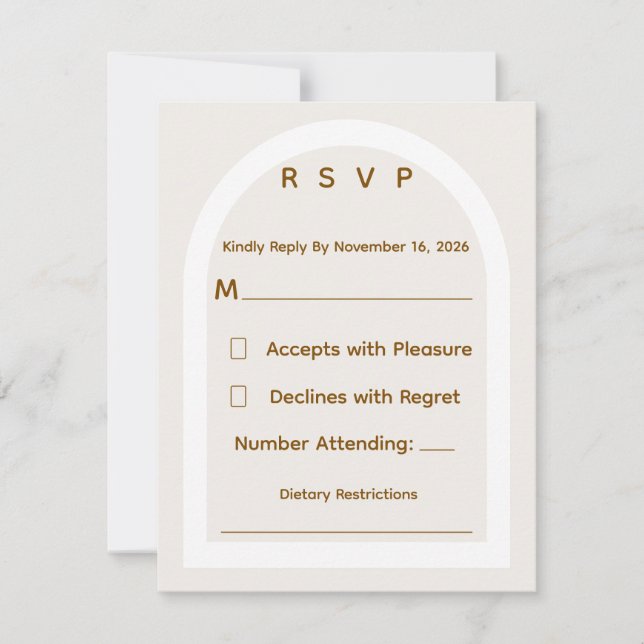 Modern Arch & Gold Glitter Wedding RSVP Card (Front)