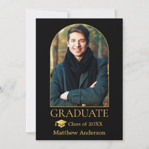 Modern Arch Gold Grad Cap Photo Graduation Announcement