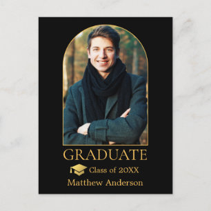 Modern Arch Gold Grad Cap Photo Graduation Postcard