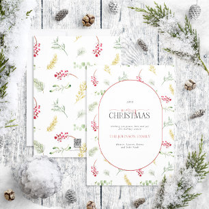 Modern Arch Gold Winter Greenery Merry Christmas H Holiday Card