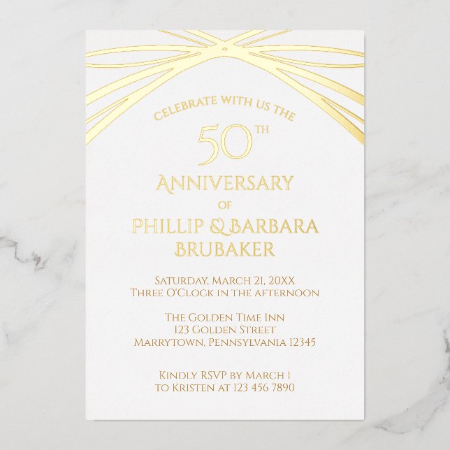 Modern Arch Golden 50th Wedding Anniversary Party (Front)