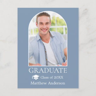 Modern Arch Grad Cap Dusty Blue Graduation Postcard