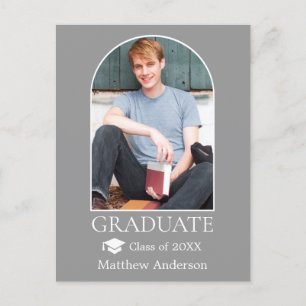 Modern Arch Grad Cap Photo Grey Graduation Postcard