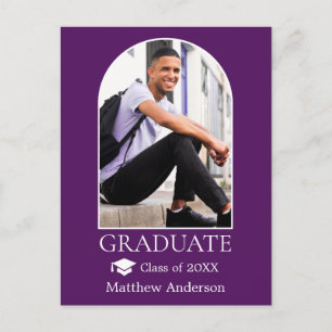 Modern Arch Grad Cap Purple Graduation Postcard