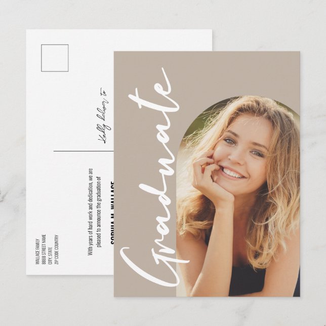 Modern Arch Graduate Photo Earth tone custom Announcement Postcard (Front/Back)