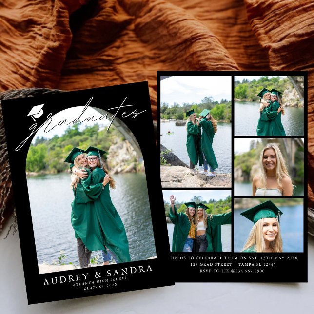 Modern Arch Graduates Double Graduation Party Invitation (Creator Uploaded)