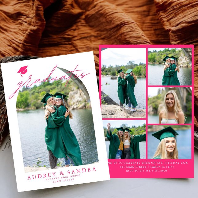 Modern Arch Graduates Double Graduation Party Invitation (Creator Uploaded)