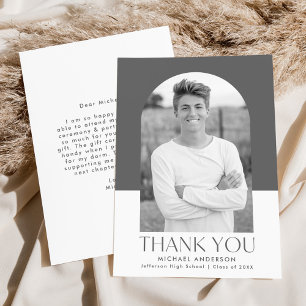 Modern Arch Gray Color Block Photo Graduation Thank You Card