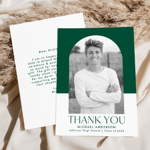 Modern Arch Green Colour Block Photo Graduation Thank You Card